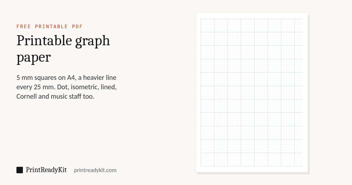 Printable graph paper PDF: A4 sheet of 5 mm squares with a heavier line every 25 mm
